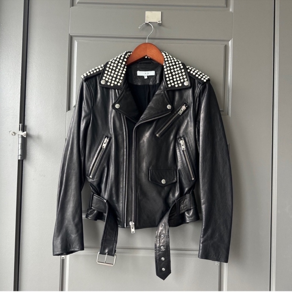 IRO Noreta studded black leather jacket size 36 us 4 - Picture 2 of 10